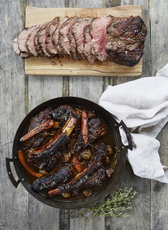 Roast Rib Eye Beef and braised beef ribs River Cottage