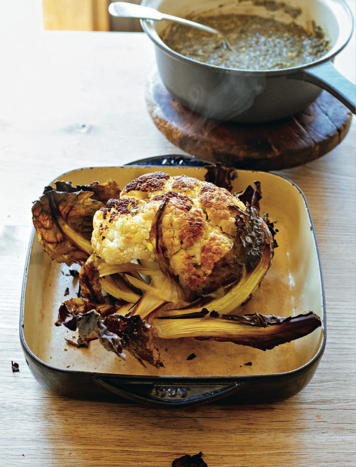Roast cauliflower with Puy lentil puree