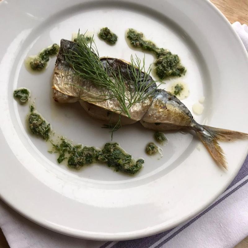 Mackerel stuffed with salsa verde River Cottage