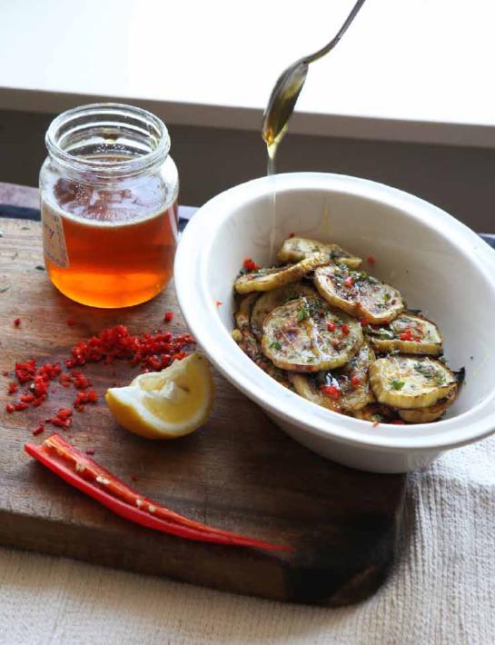 Grilled aubergines with chilli and honey River Cottage