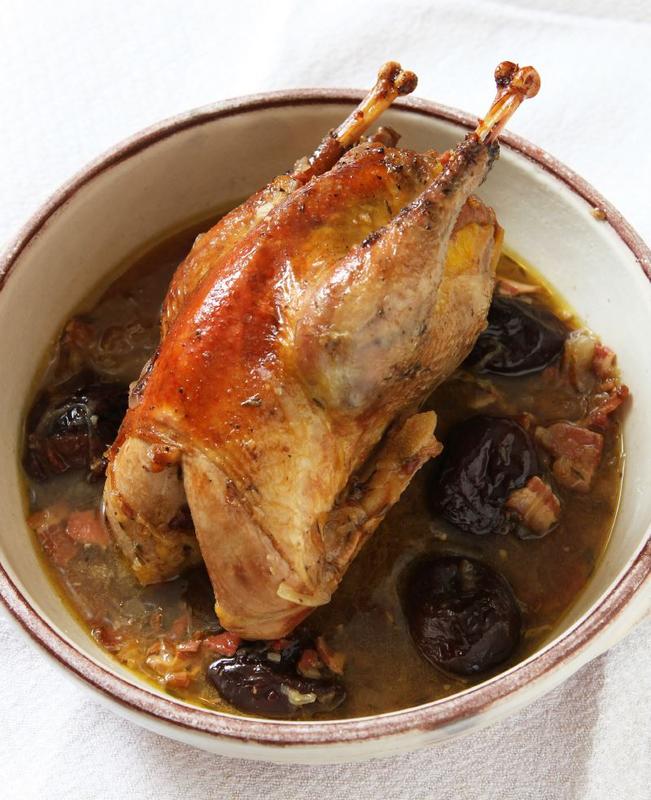 Pheasant, bacon and prunes